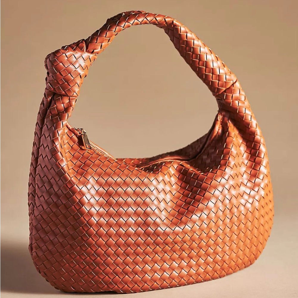 The Brigitte Satchel by Melie Bianco in Natural - vegan leather woven knot